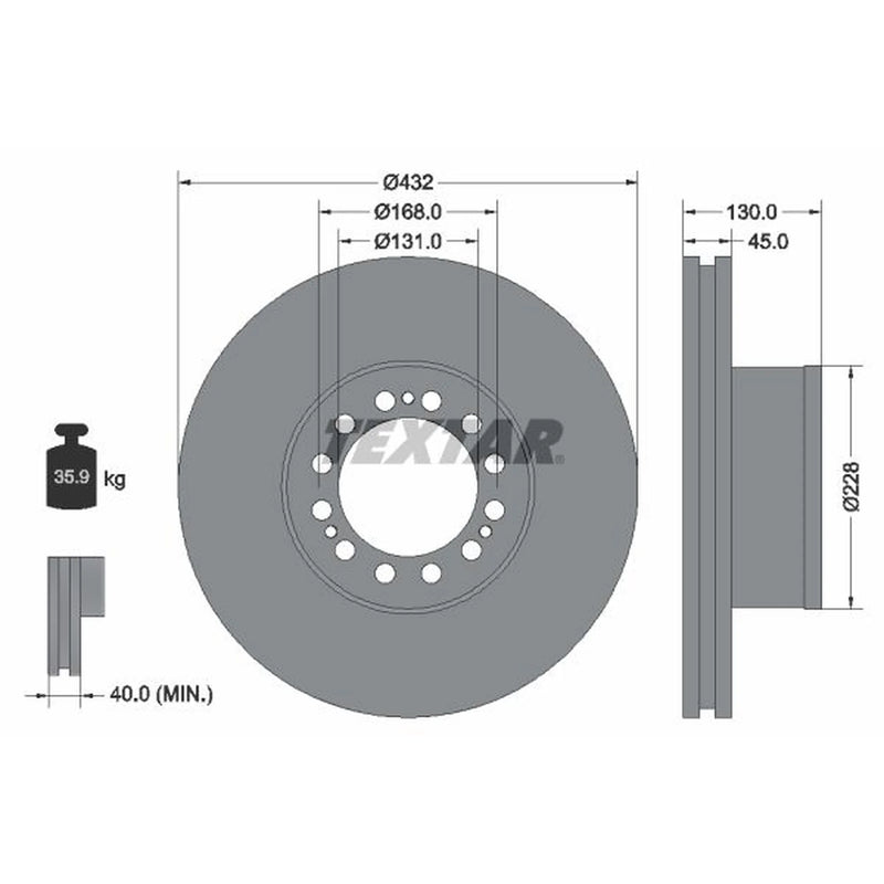 Textar 2 x Internally Vented Front Brake Discs 93087200-x2