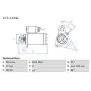 Bosch Starter Motor 12V 1.4kW 9 Teeth 0 986 013 010