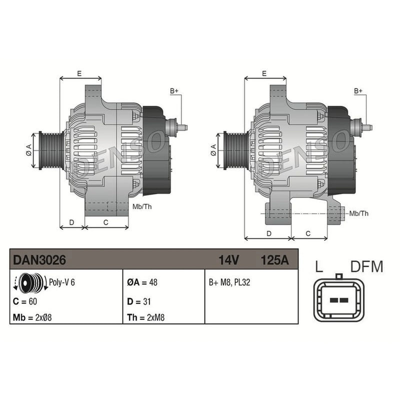 Denso Car Alternator 12V fits Nissan Interstar 2002-2006