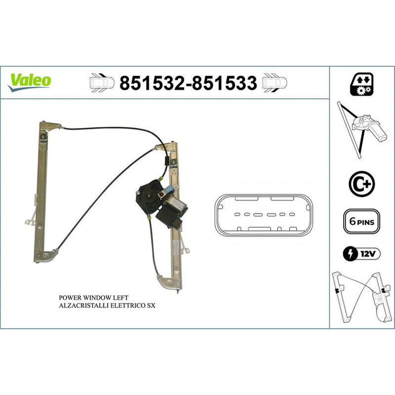 Valeo Electric Window Regulator Lifter Right Front 851533