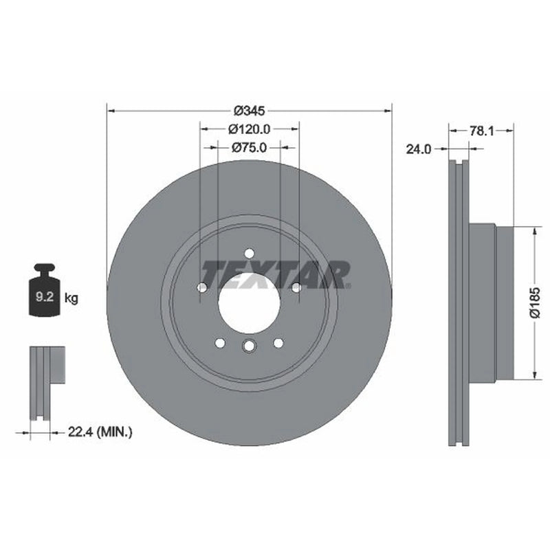 Textar 2 x Vented Rear Brake Discs 92161205-x2