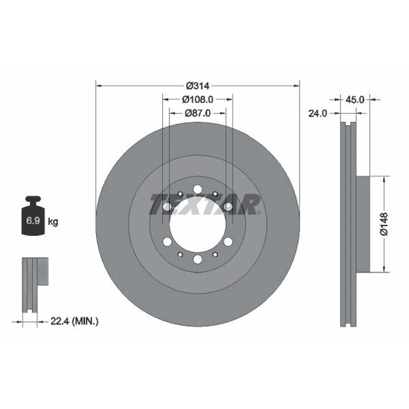 Textar 2 x Vented Front Brake Discs 92144803-x2