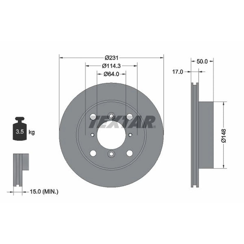 Textar 2 x Vented Front Brake Discs 92069000-x2