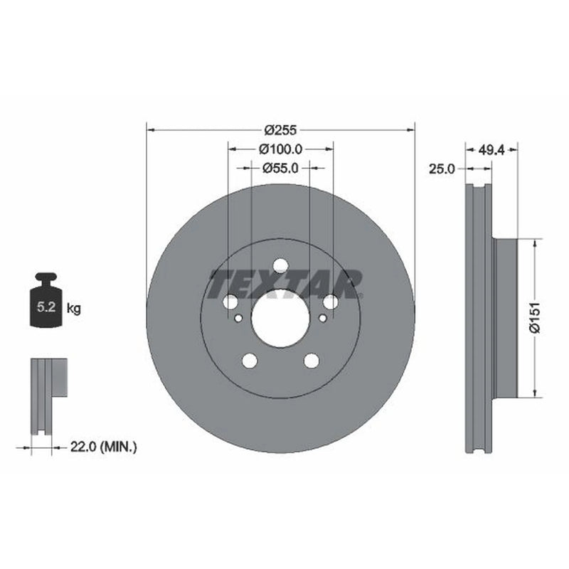 Textar 2 x Vented Front Brake Discs 92301703-x2
