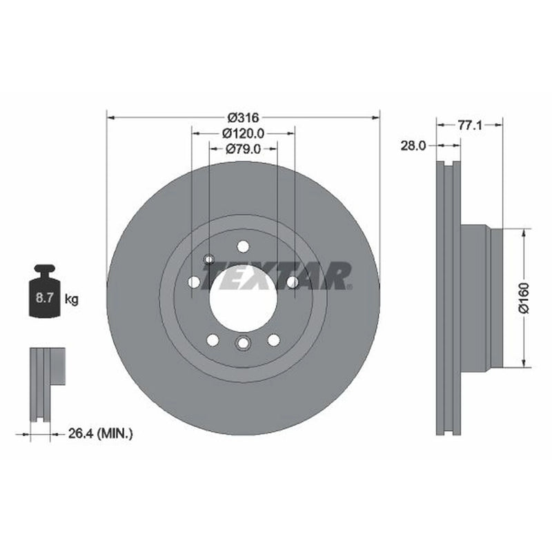 Textar 2 x Vented Front Brake Discs 92071405