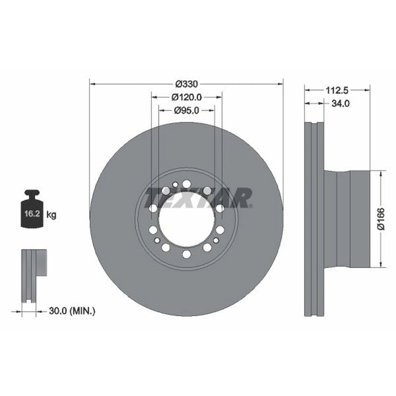 Textar 2 x Internally Vented Front Brake Discs 93322400-x2