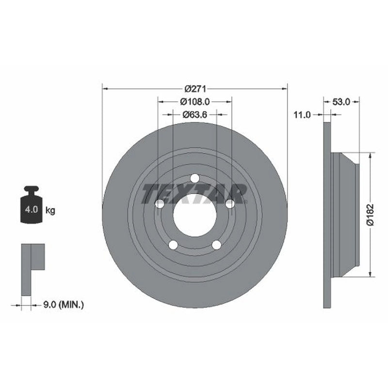 Textar 2 x Solid Rear Brake Discs 92327403-x2