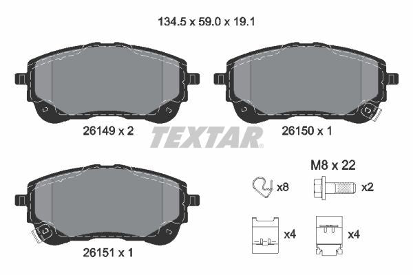 Textar Brake Pad Set Front 134.5mm x 59mm x 19.1mm 2614901
