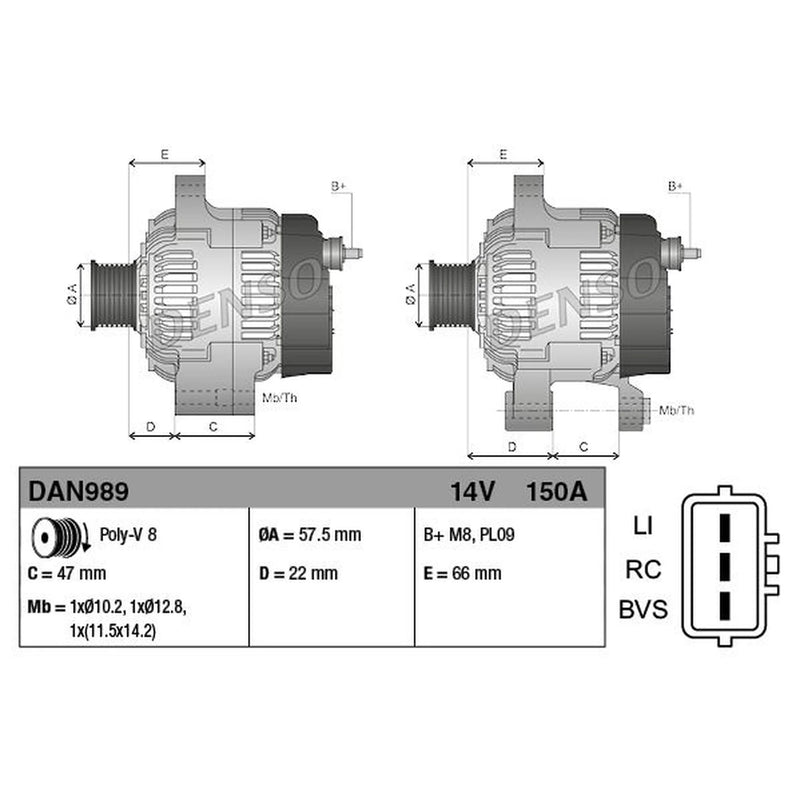 Denso Car Alternator 12V fits Land Rover Range Rover 2006-2012 3.6