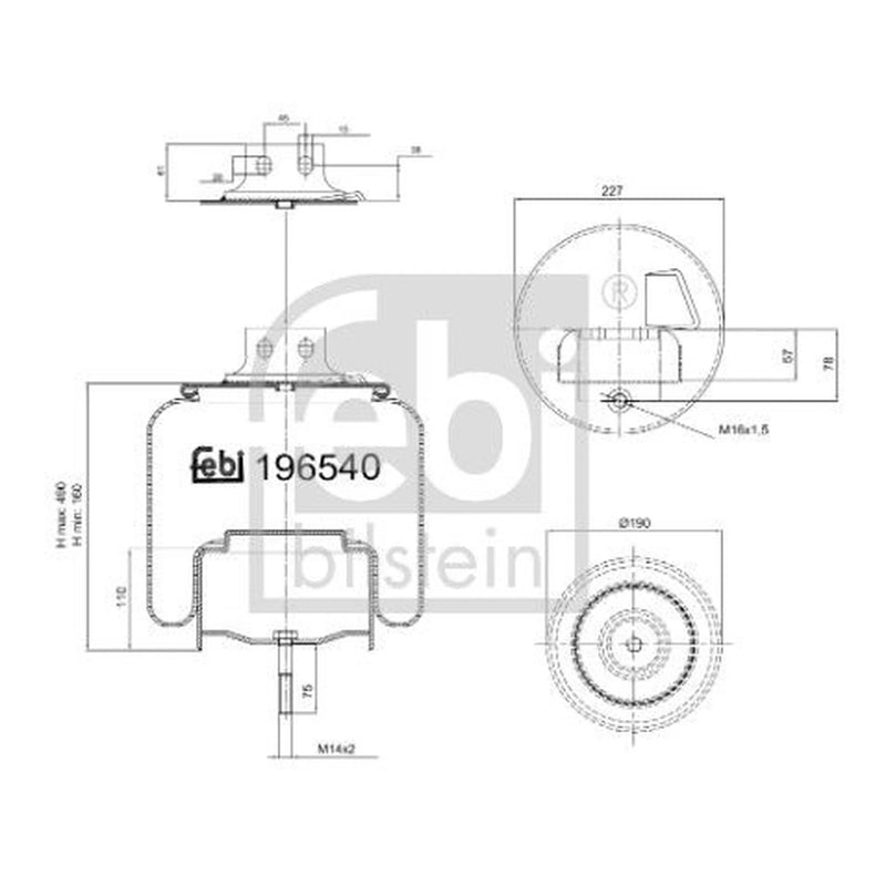 Febi Air Suspension Bellow 190mm Rear Left 196540