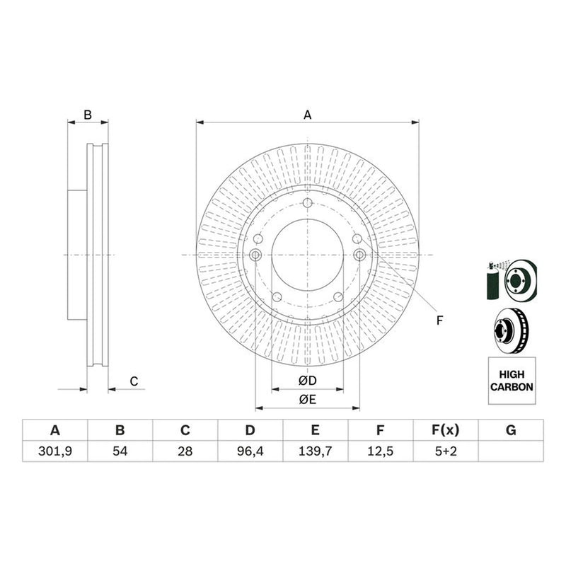 Bosch 2 x Vented Front Brake Discs 0986479F20-x2