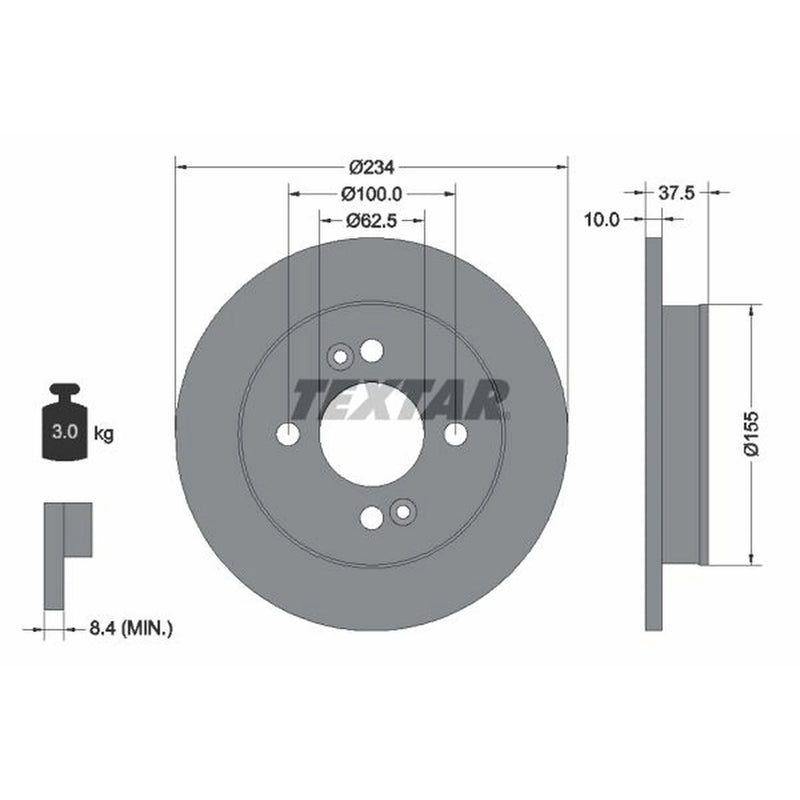 Textar 2 x Solid Rear Brake Discs 92147203-x2