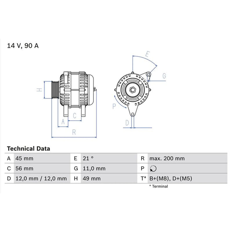 Bosch Car Alternator 12V 0 986 046 090