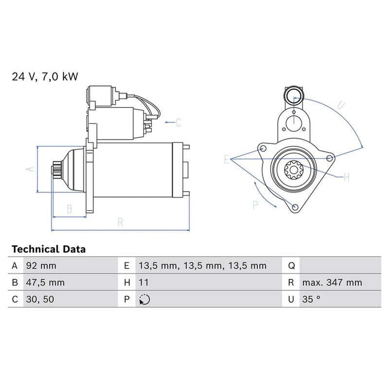 Bosch Starter Motor 24V 7kW 11 Teeth 0 986 026 580