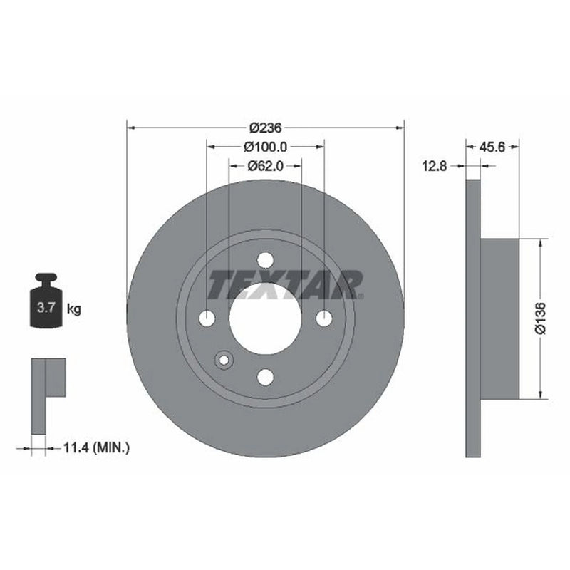 Textar 2 x Solid Front Brake Discs 92090200-x2