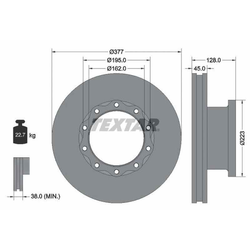 Textar 2 x Internally Vented Front Brake Discs 93086900-x2