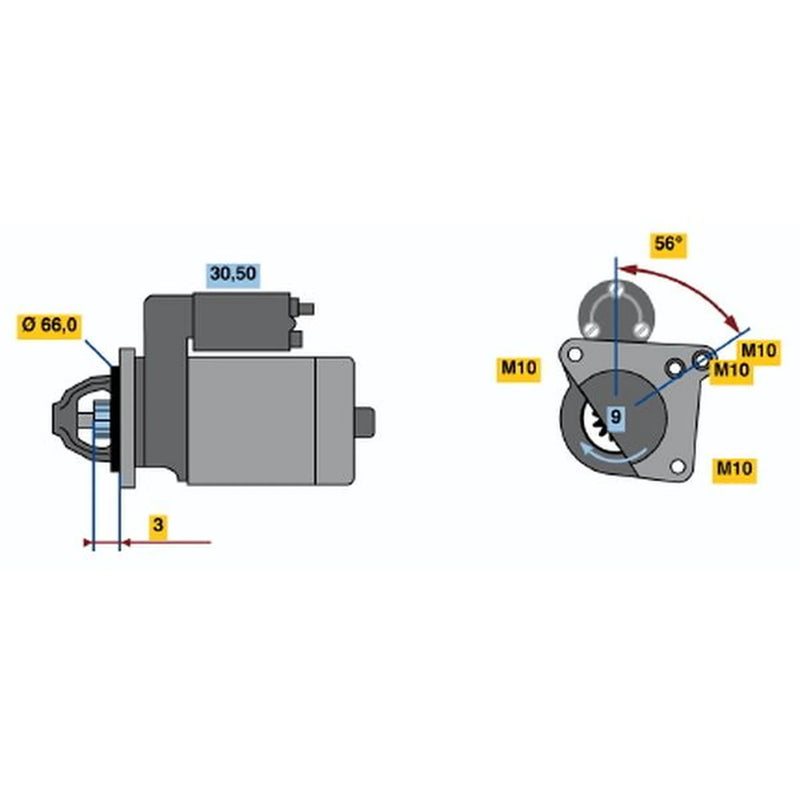Bosch Starter Motor 12V 0.9kW 9 Teeth 0 001 106 017