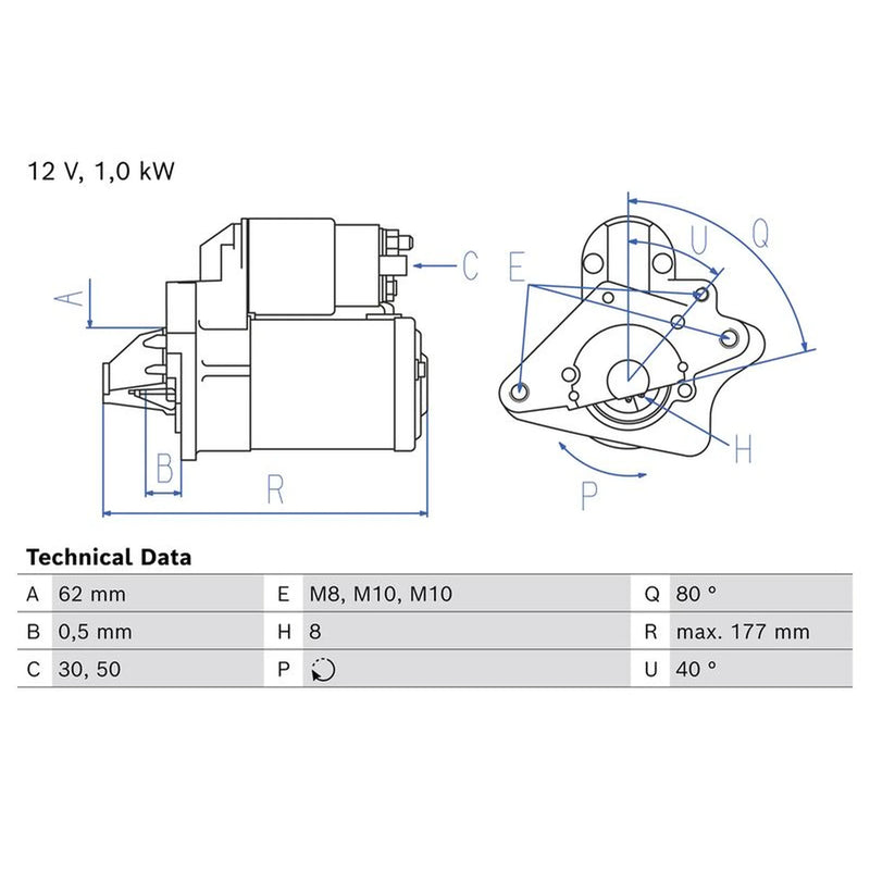 Bosch Starter Motor 12V 1kW 8 Teeth 0 986 028 090