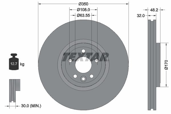 Textar 1 x Vented 350mm Brake Disc 92308105