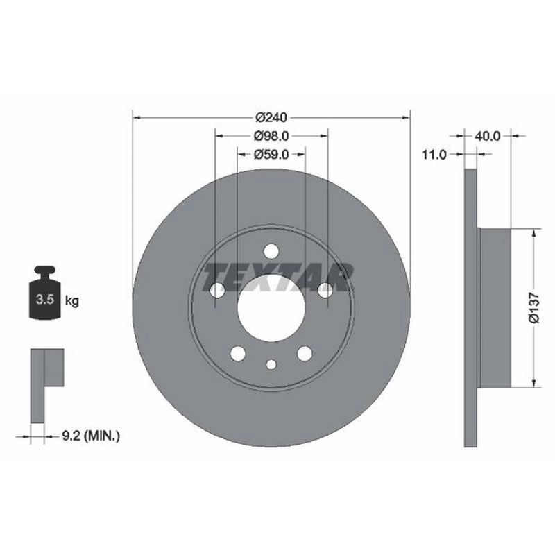 Textar 2 x Solid Rear Brake Discs 92083303-x2