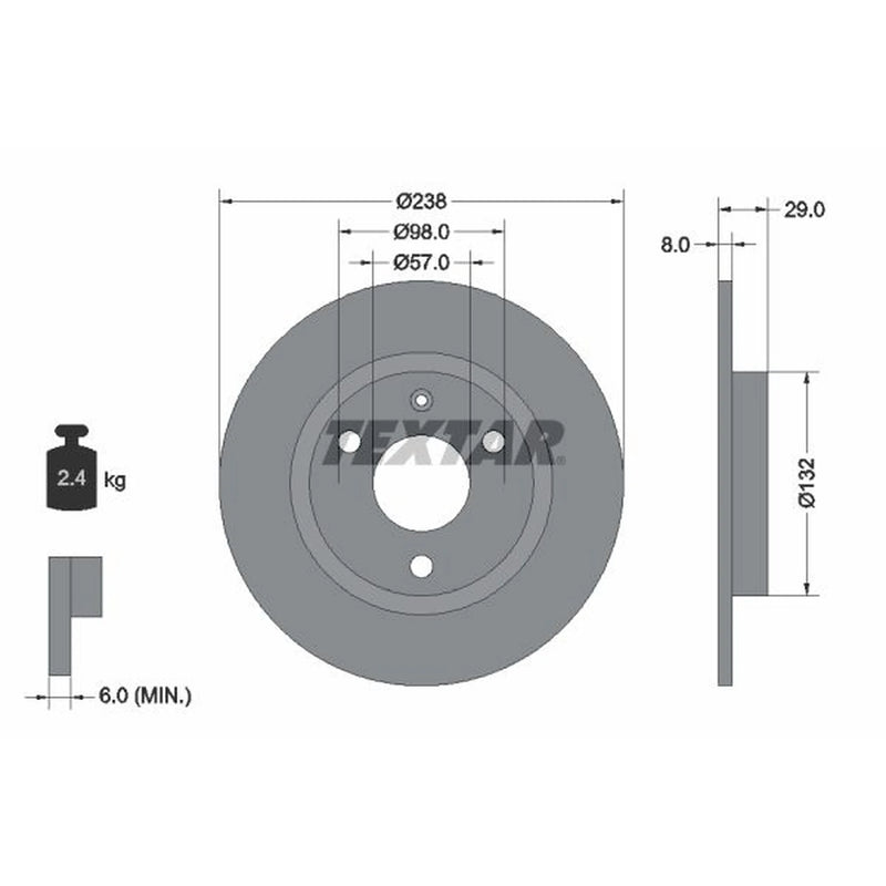 Textar 2 x Solid Front Brake Discs 92038500-x2