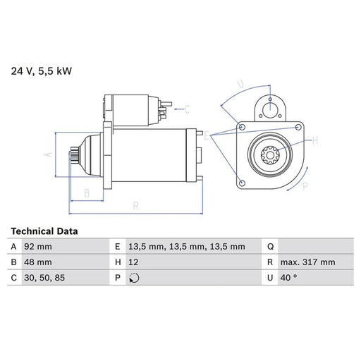 Bosch Starter Motor 24V 5.5kW 12 Teeth 0 986 022 640