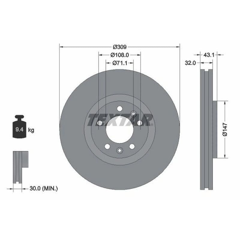 Textar 2 x Vented Front Brake Discs 92111900