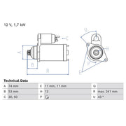 Bosch Starter Motor 12V 1.7kW Teeth 0 986 026 430