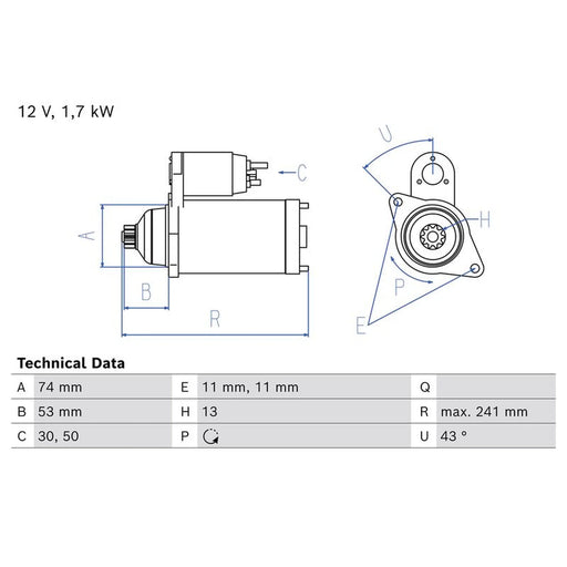 Bosch Starter Motor 12V 1.7kW Teeth 0 986 026 430