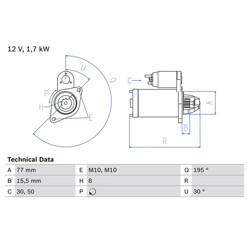 Bosch Starter Motor 12V 1.7kW 8 Teeth 0 986 023 600