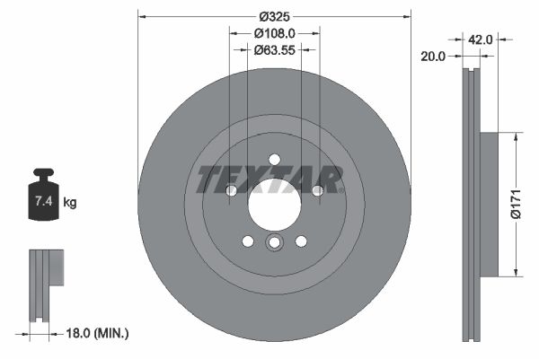 Textar 1 x Vented 325mm Brake Disc 92318105