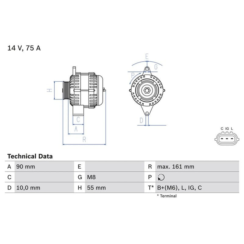 Bosch Car Alternator 12V 0 986 082 900