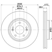 Mintex 2 x Vented Front Brake Discs MDC2043-x2