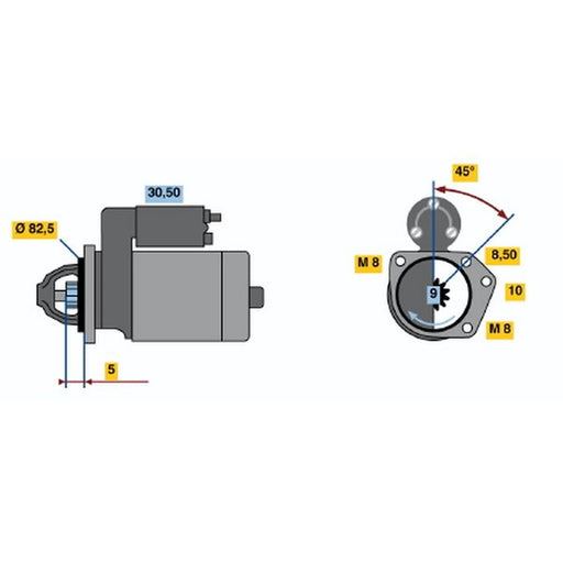 Bosch Starter Motor 12V 0.9kW 9 Teeth 0 986 019 311