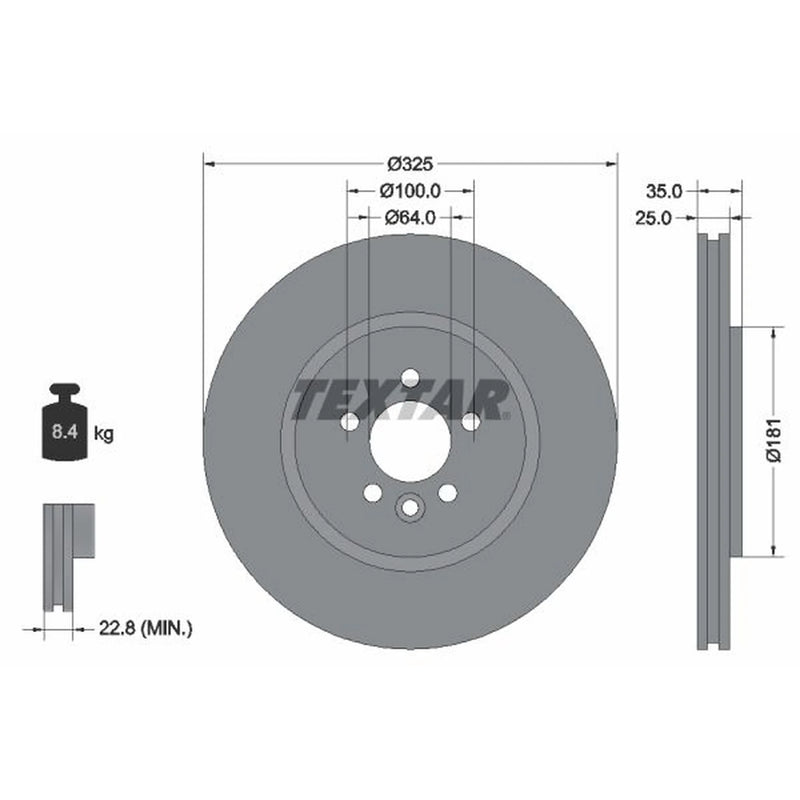 Textar 2 x Externally Vented Front Brake Discs 92170303-x2