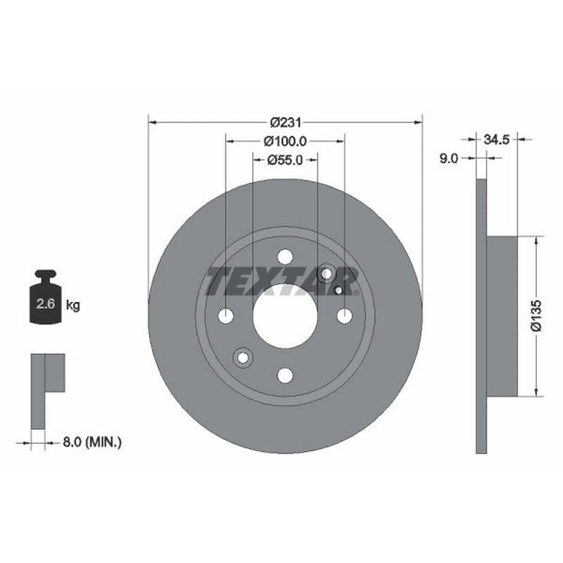 Textar 2 x Solid Brake Discs 92096600