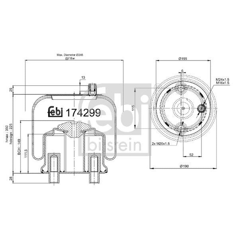 Febi Air Suspension Bellow 155mm Front 174299