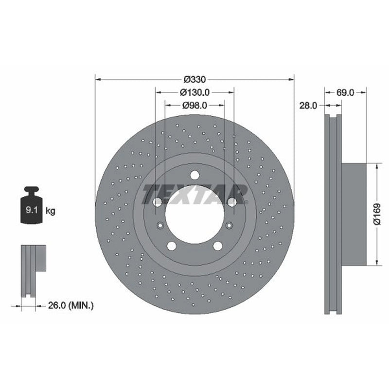 Textar 2 x Front Perforated Brake Discs 92279605
