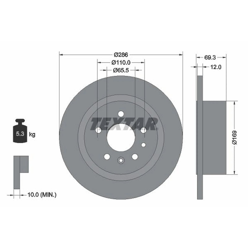 Textar 2 x Solid Rear Brake Discs 92067003-x2
