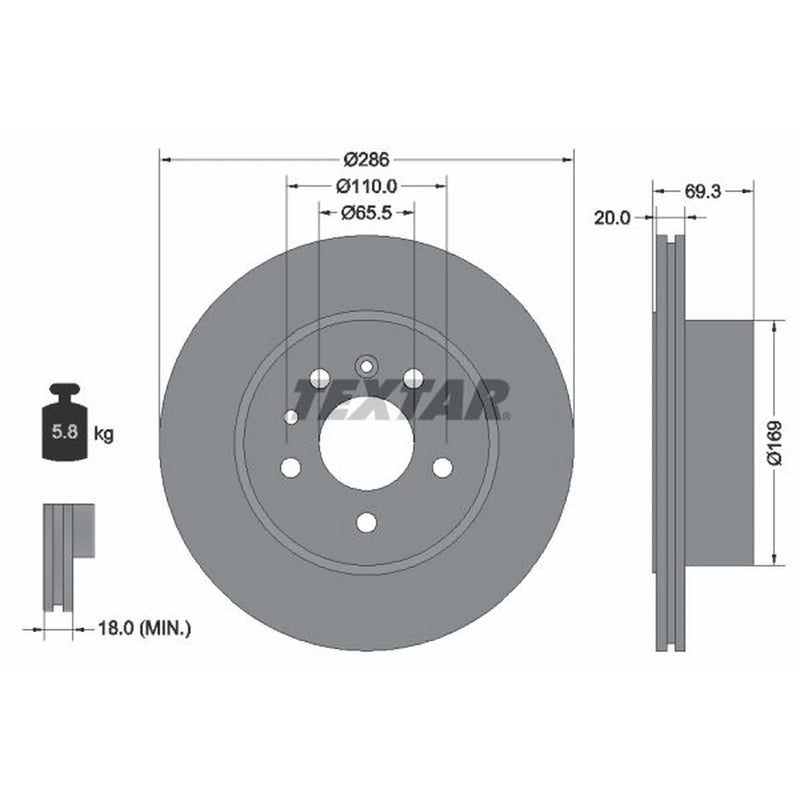 Textar 2 x Rear Brake Discs 92144900-x2