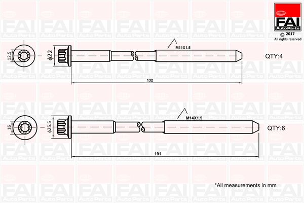 Fai Cylinder Head Bolt Set M14/M11 B1625