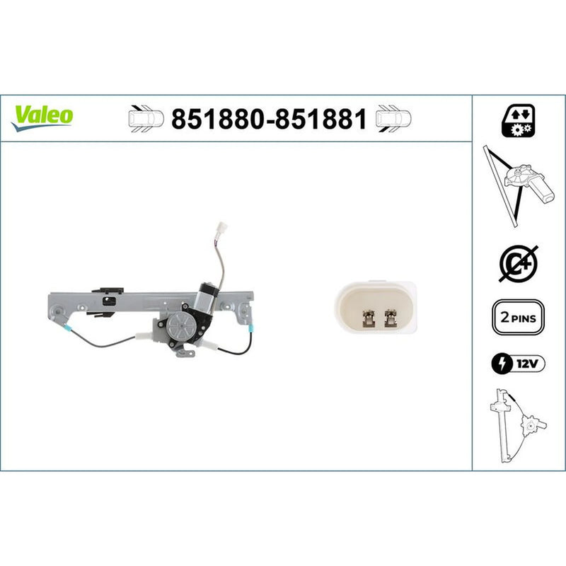 Valeo Electric Window Regulator Lifter Right Rear 851881