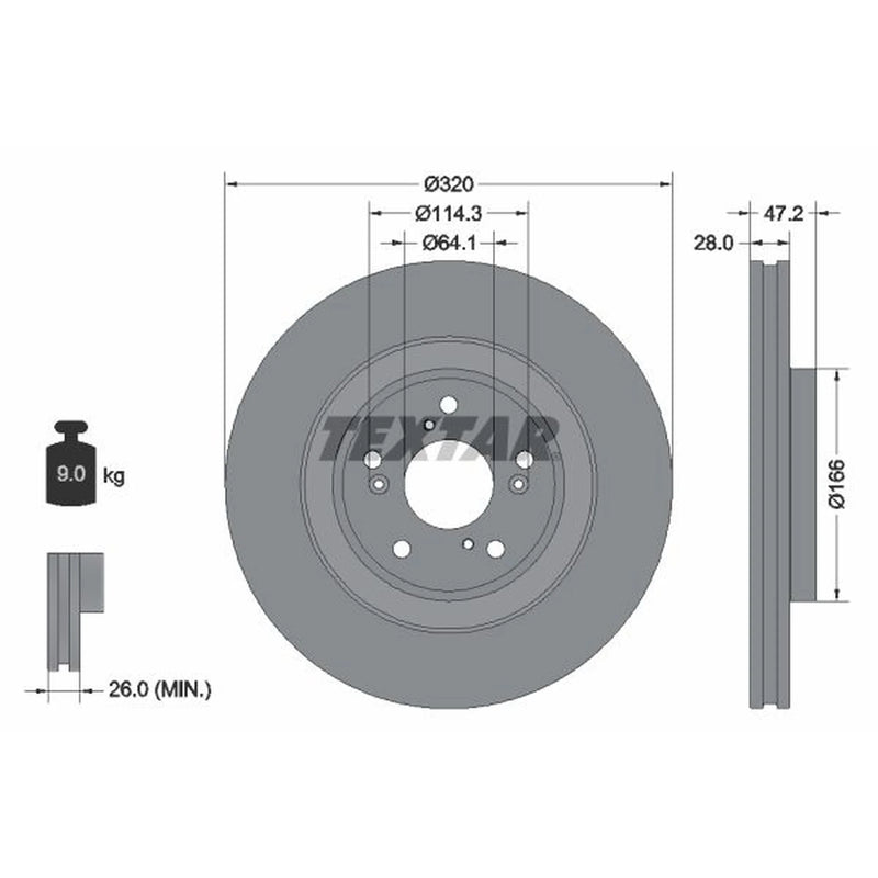 Textar 2 x Vented Front Brake Discs 92306203