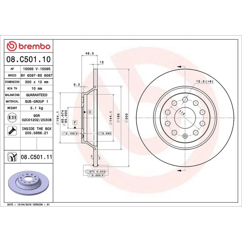 Brembo 2 x Solid Rear Brake Discs 08.C501.11-x2