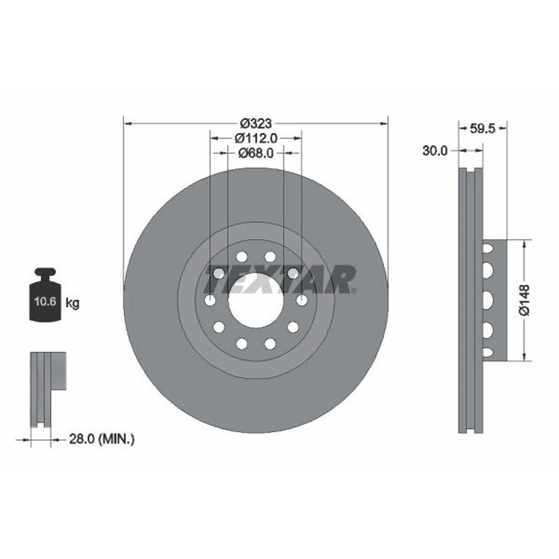 Textar 2 x Externally Vented Front Brake Discs 92098305-x2