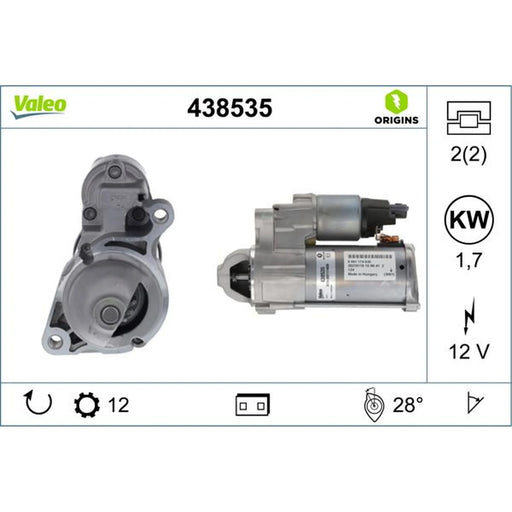 Valeo Starter Motor 12V 1.7kW 12 Teeth 438535