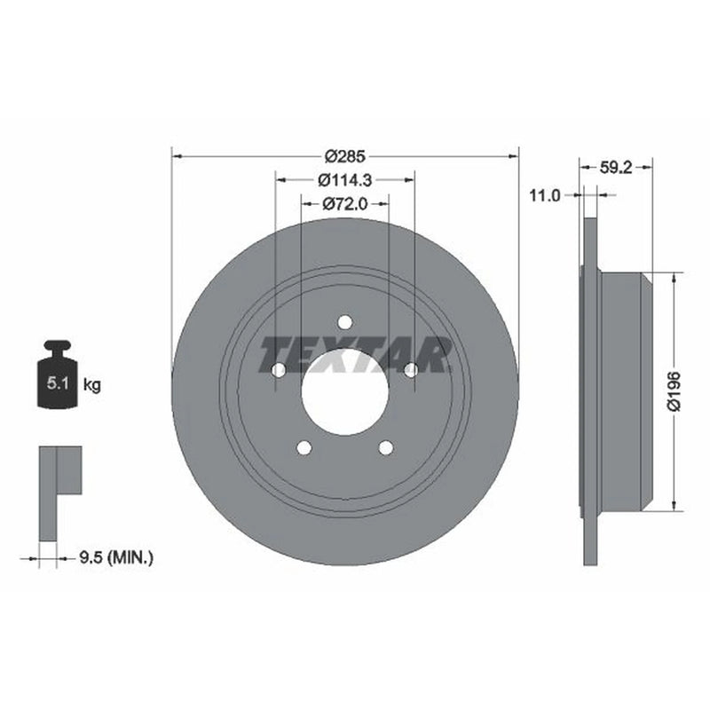 Textar 2 x Solid Rear Brake Discs 92169403-x2