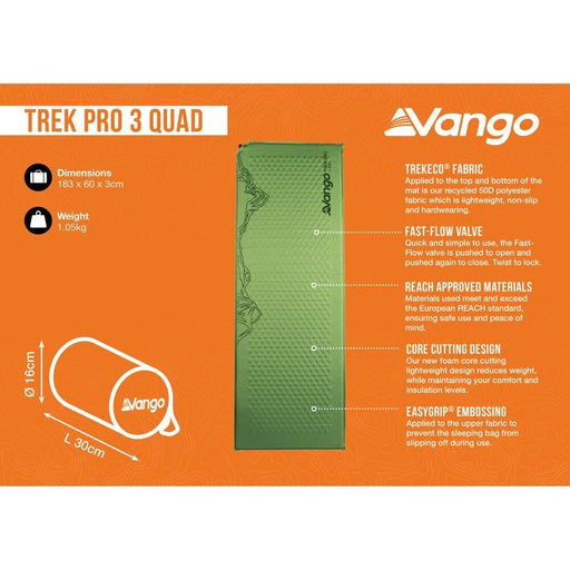 Vango Trek Pro 3 Quad Self inflating Sleep Mat Artichoke - Vango - Van Life Living