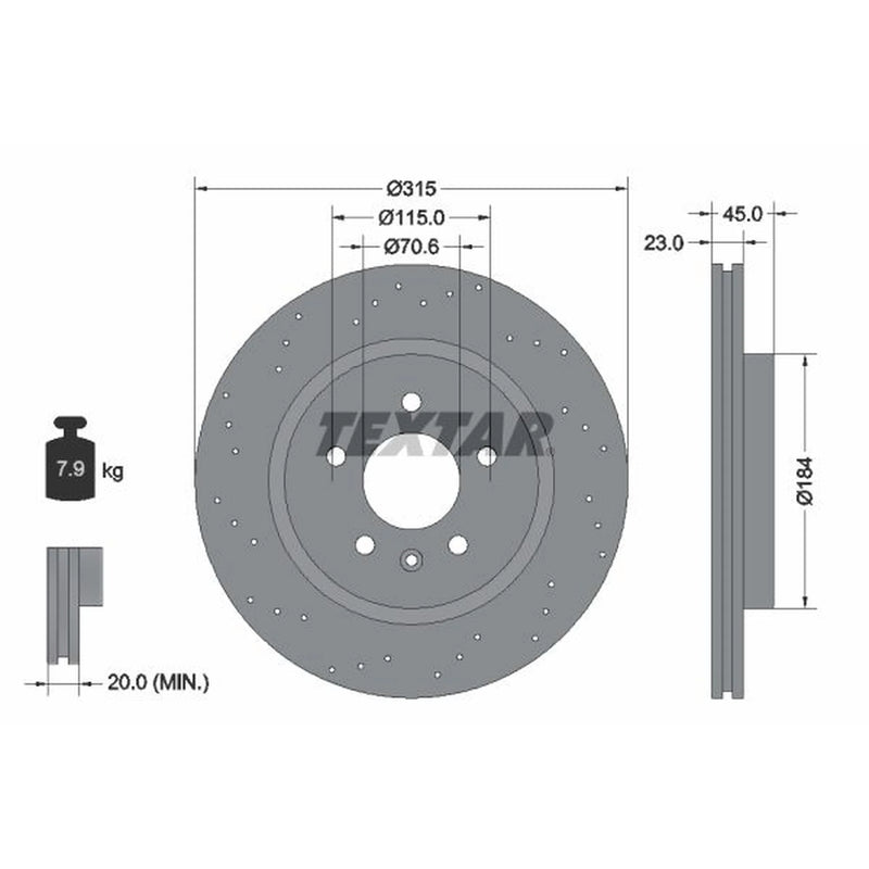 Textar 2 x Perforated Rear Brake Discs 92290003-x2