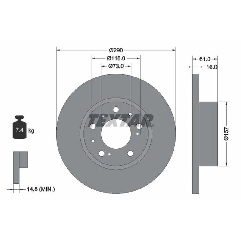 Textar 2 x Solid Front Brake Discs 92042900-x2